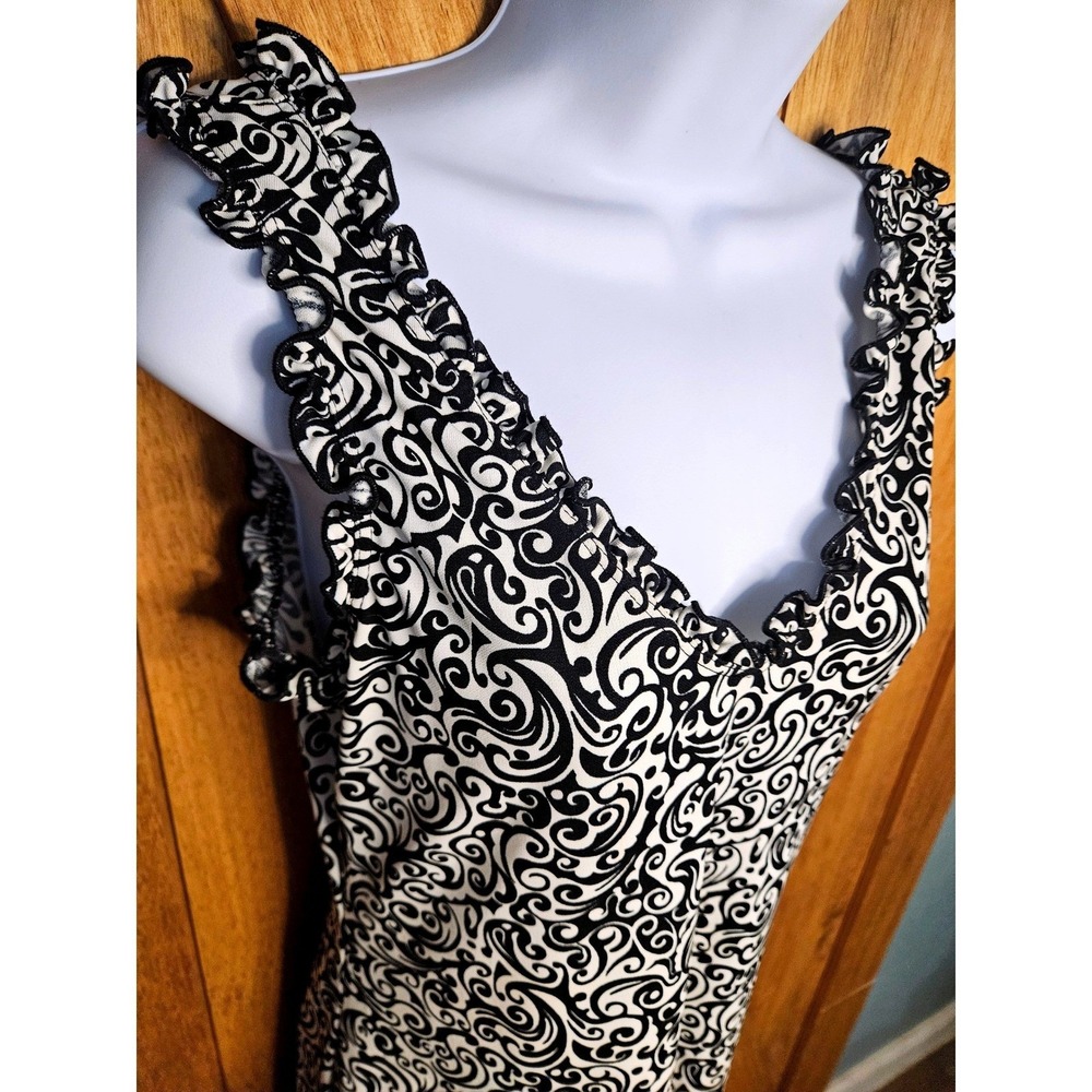 Vtg Wet Seal Pin-up Girl Bodycon Tank Dress Sz Med Midi Monochrome Swirl #589